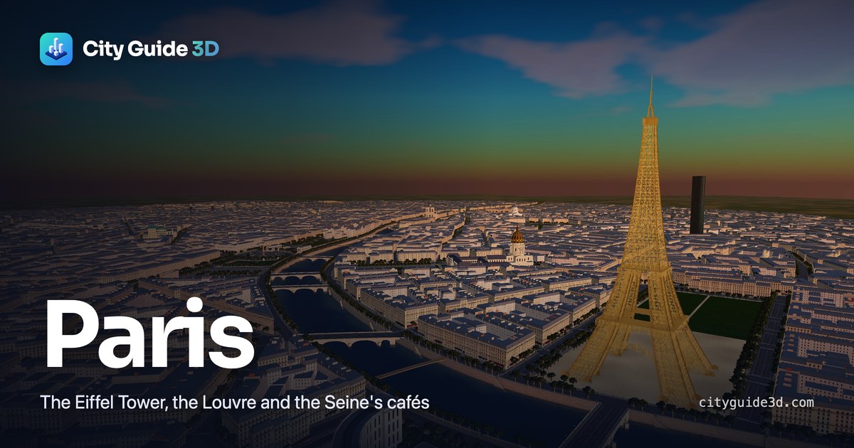 Paris in 3D: the Eiffel Tower over the Seine